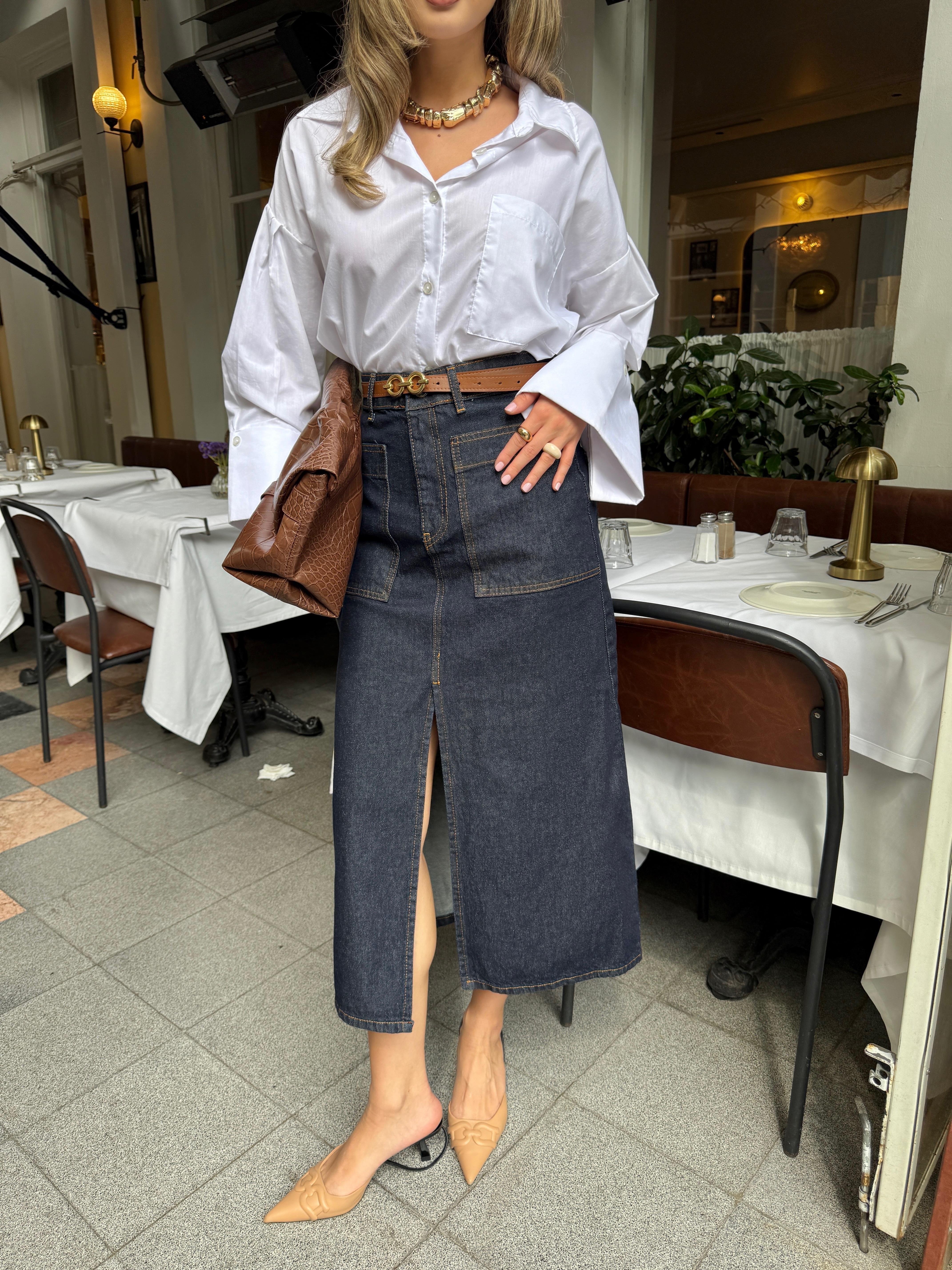 Yırtmaçlı Denim Etek 