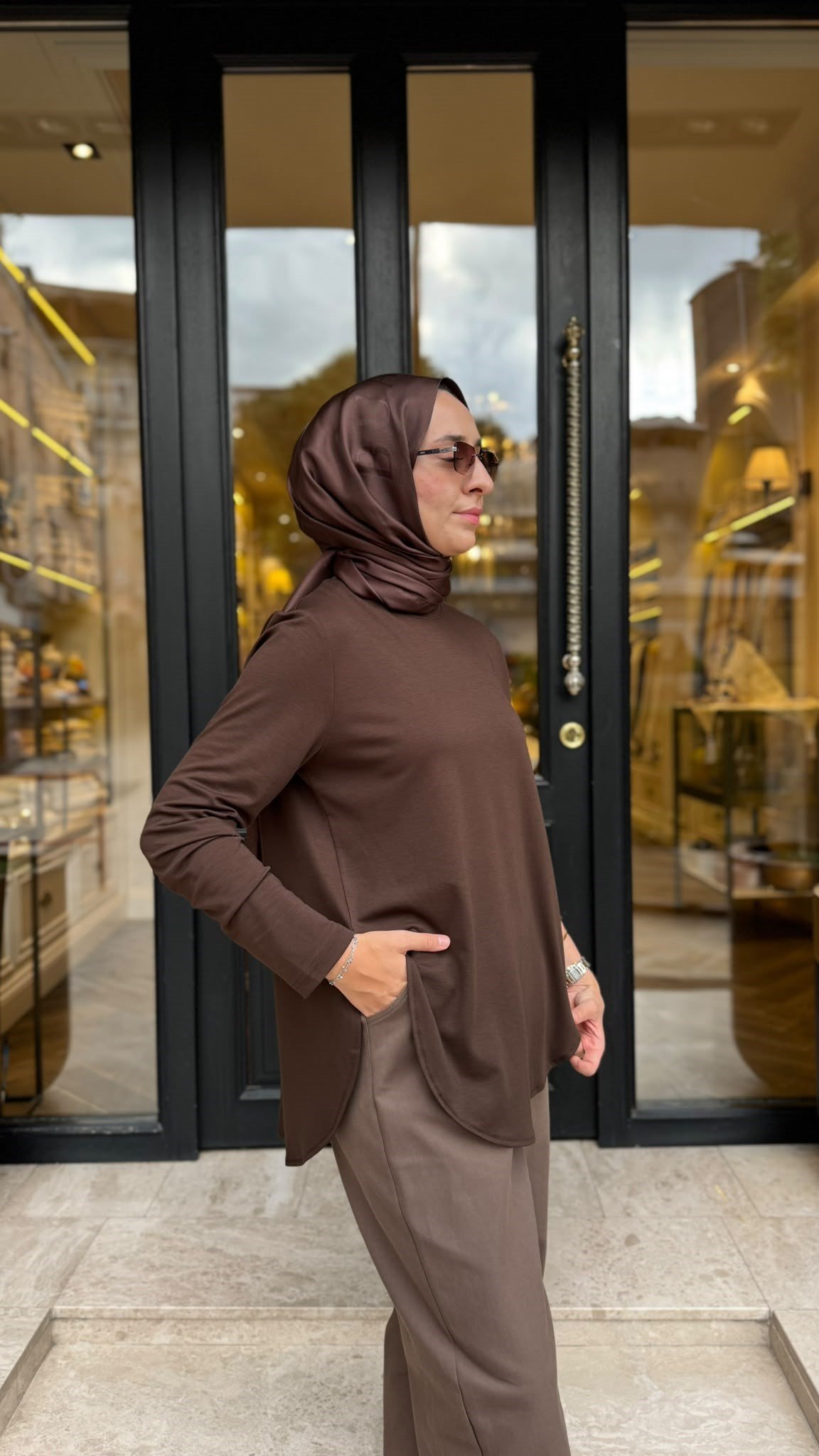 102269 Bisiklet Yaka Kadın Tunik Kahve