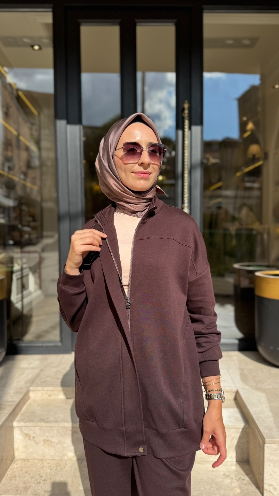 202988 Fermuarlı Kadın Takım Acı Kahve
