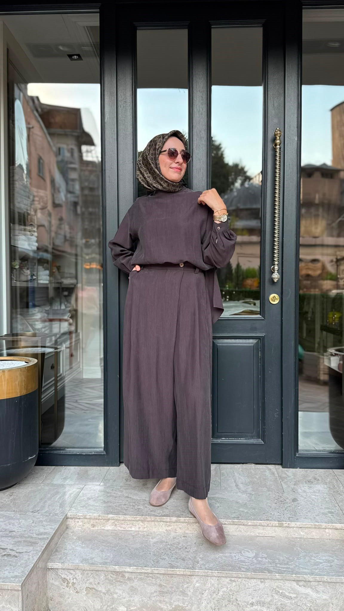 203038 Pantolonlu Kadın Takım Acı Kahve