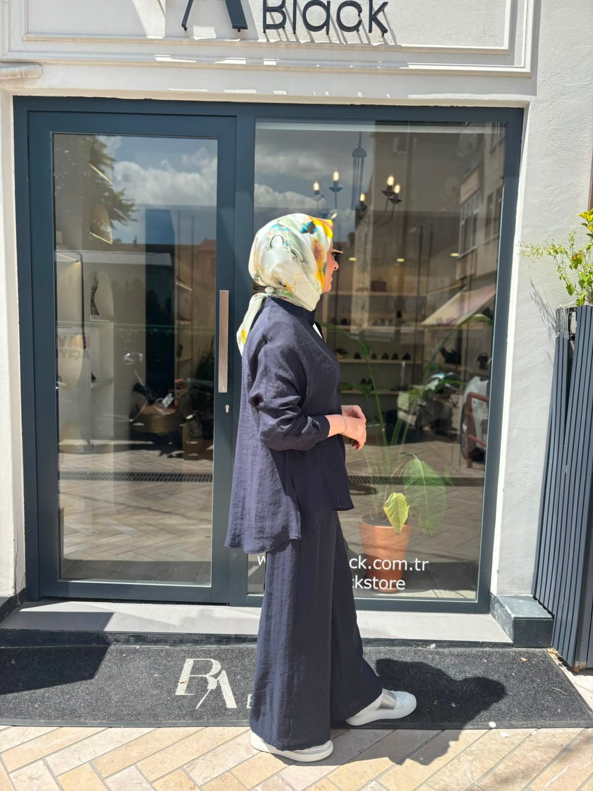203042 Düğmeli Kadın Takım Lacivert