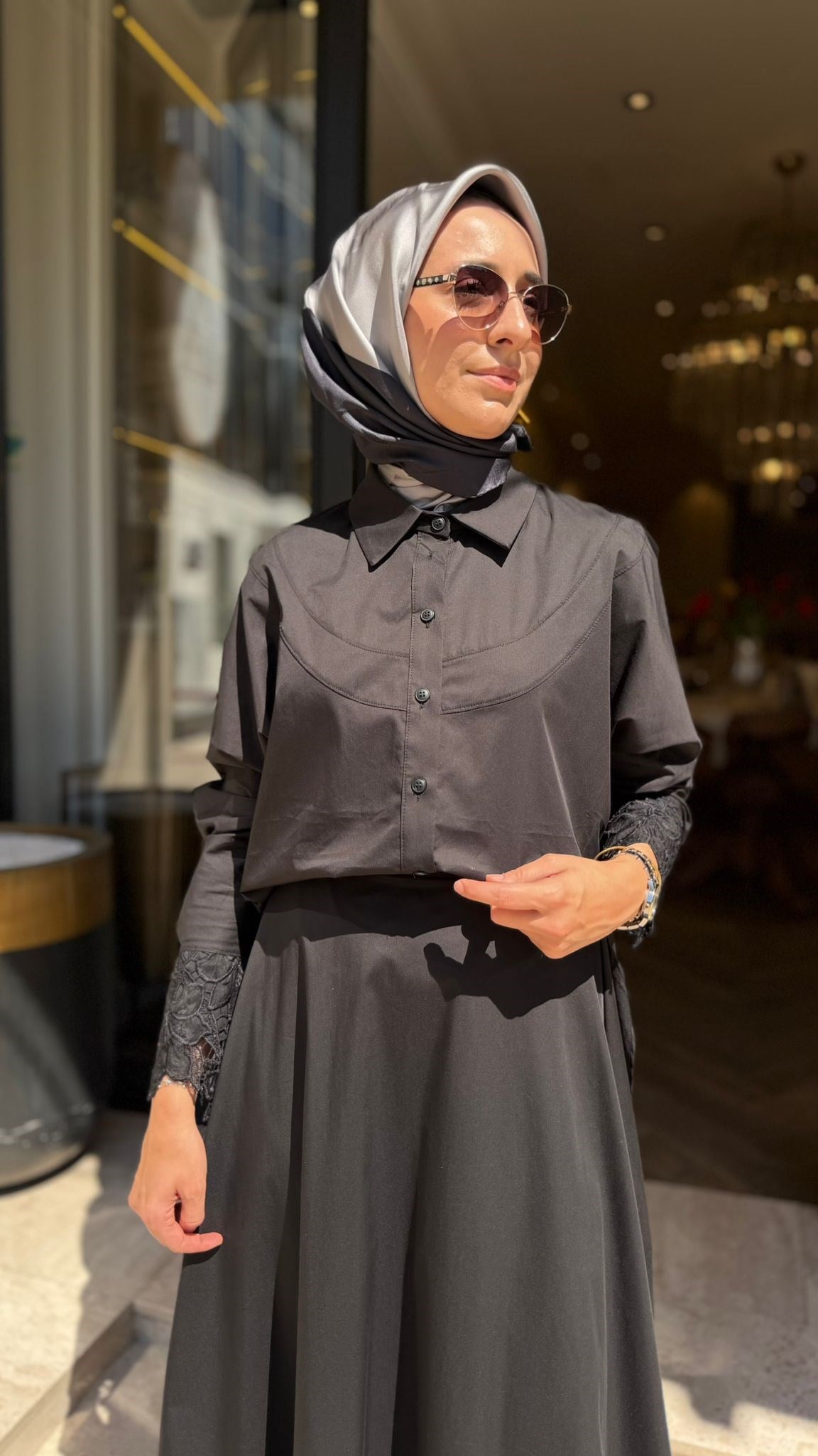 203052 Güpür Detay Etekli Kadın Takım Siyah