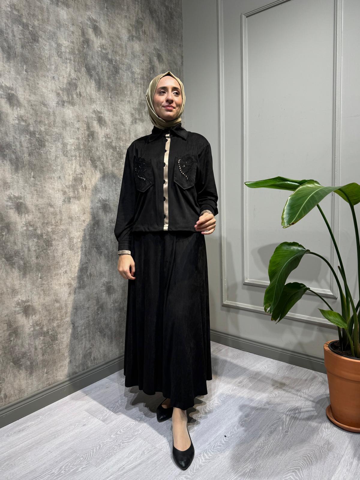 25023010 Güpür Detay Kadın Takım Siyah