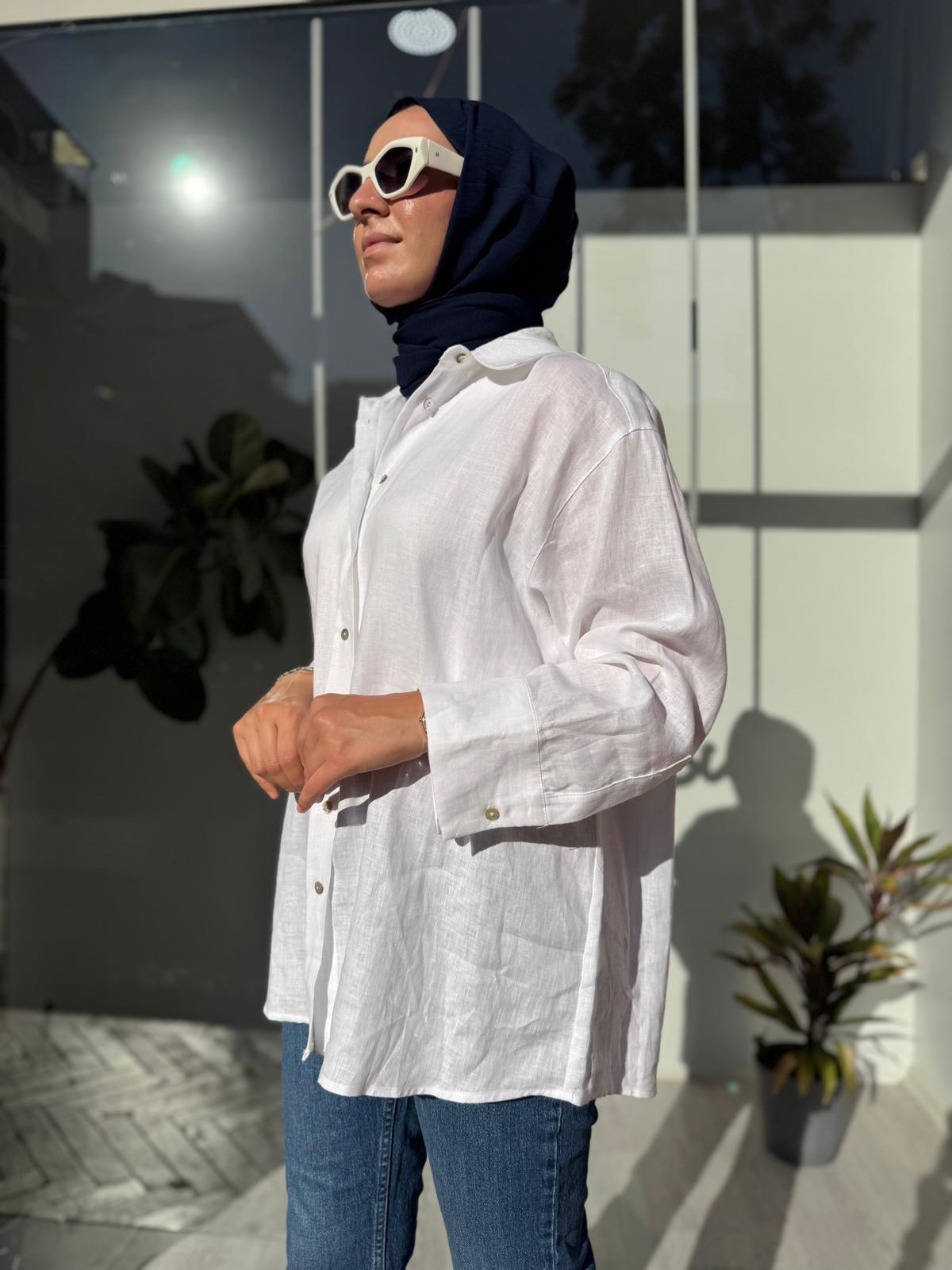 25SS212 Keten Basic Kadın Gömlek Beyaz