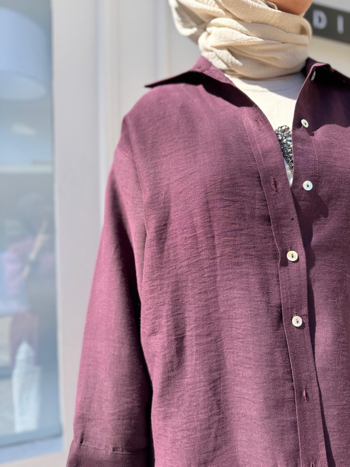 25SS212 Keten Basic Kadın Gömlek Bordo