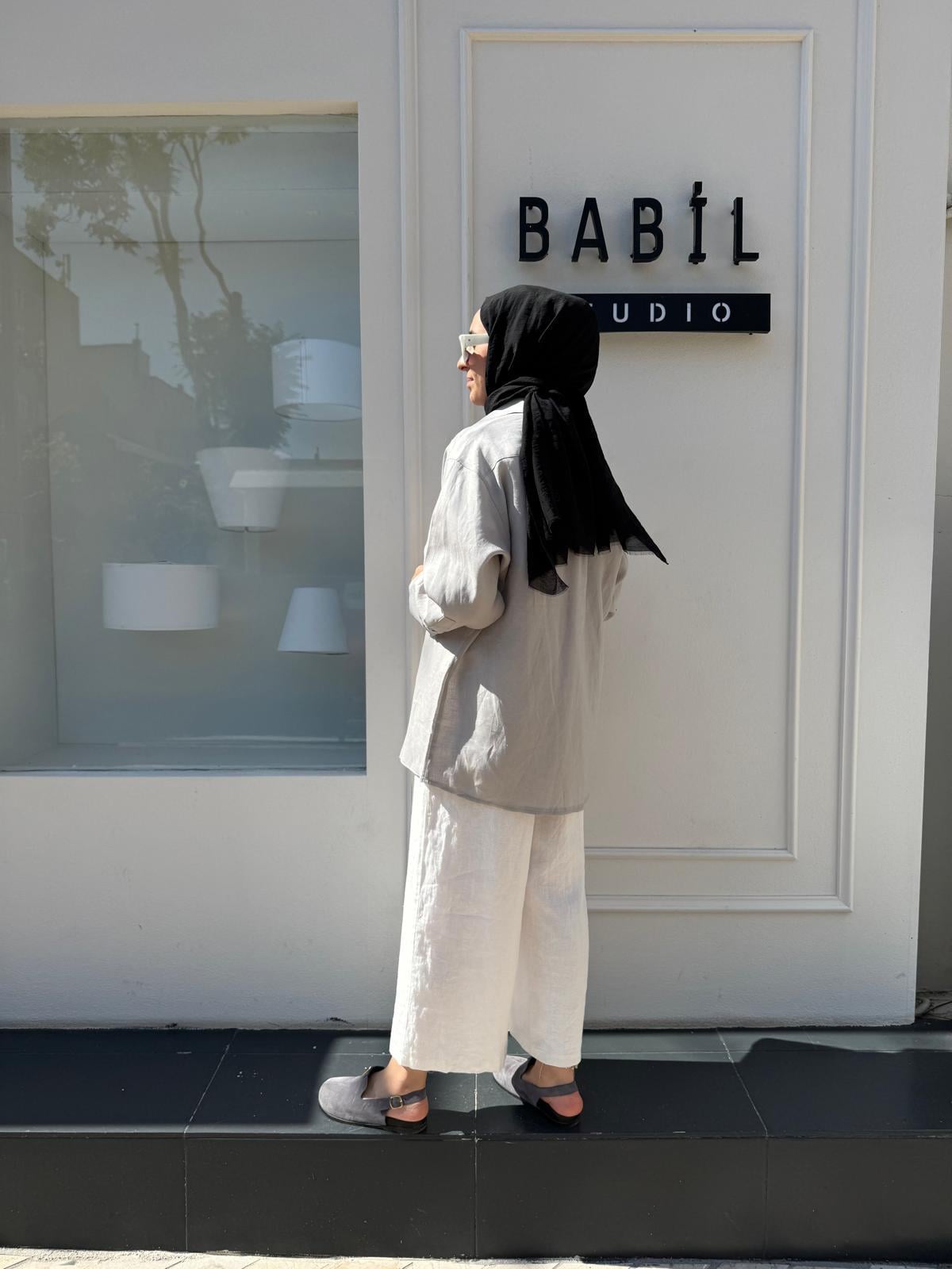 25SS212 Keten Basic Kadın Gömlek Gri