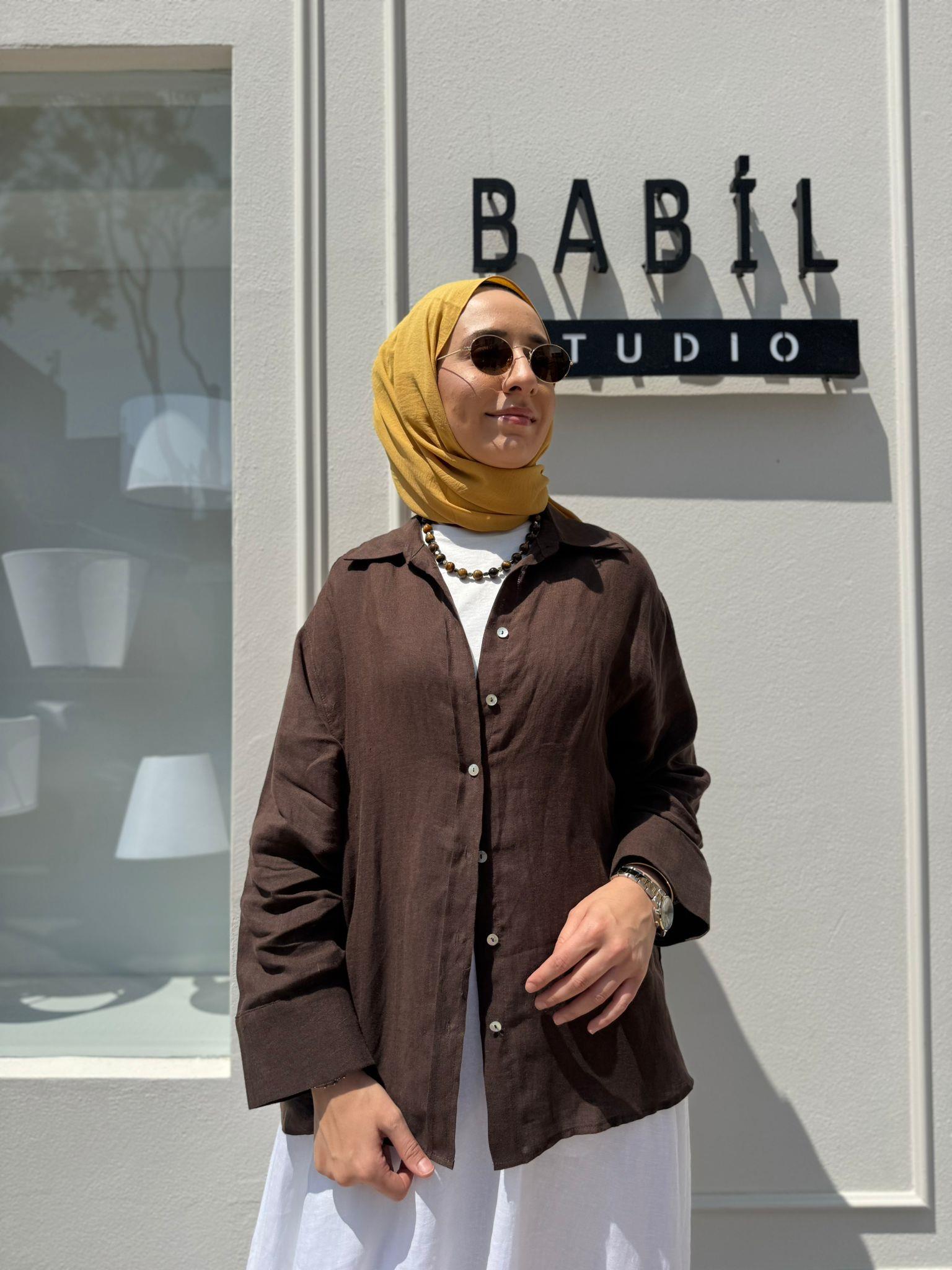 25SS212 Keten Basic Kadın Gömlek Kahve