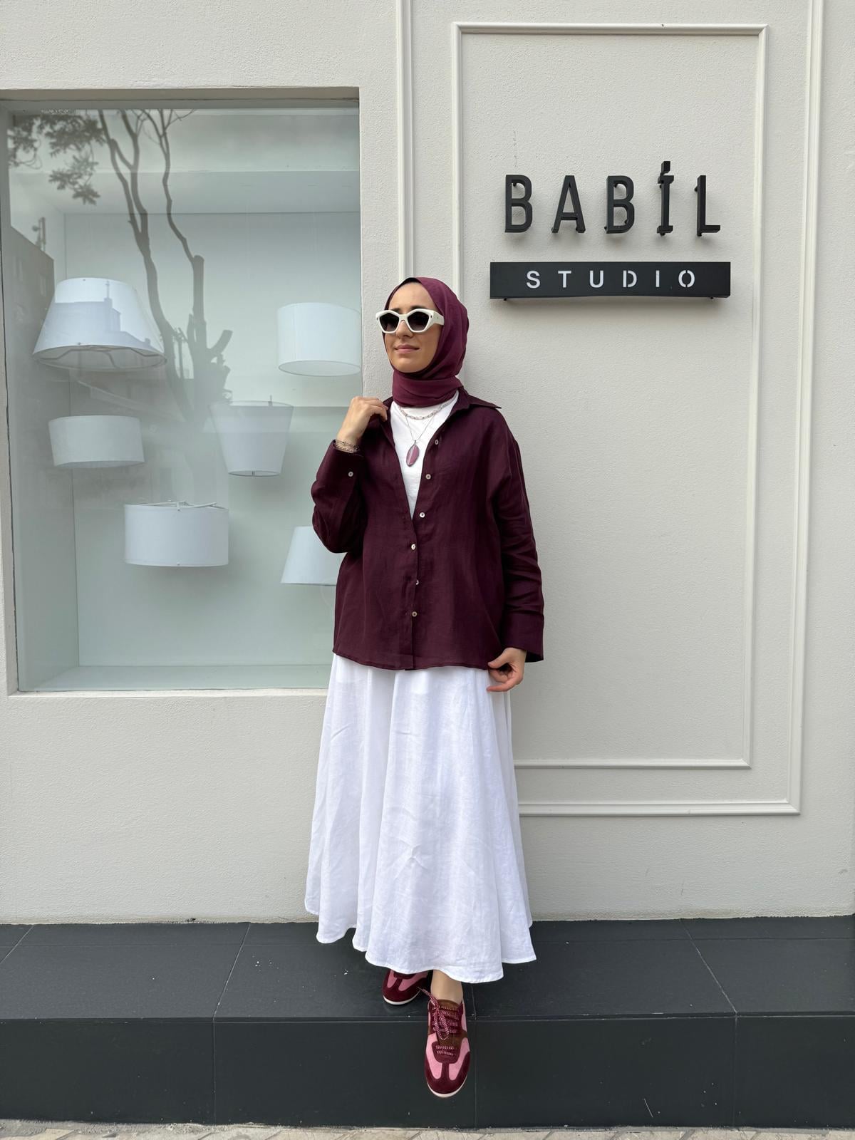 25SS212 Keten Basic Kadın Gömlek Mürdüm