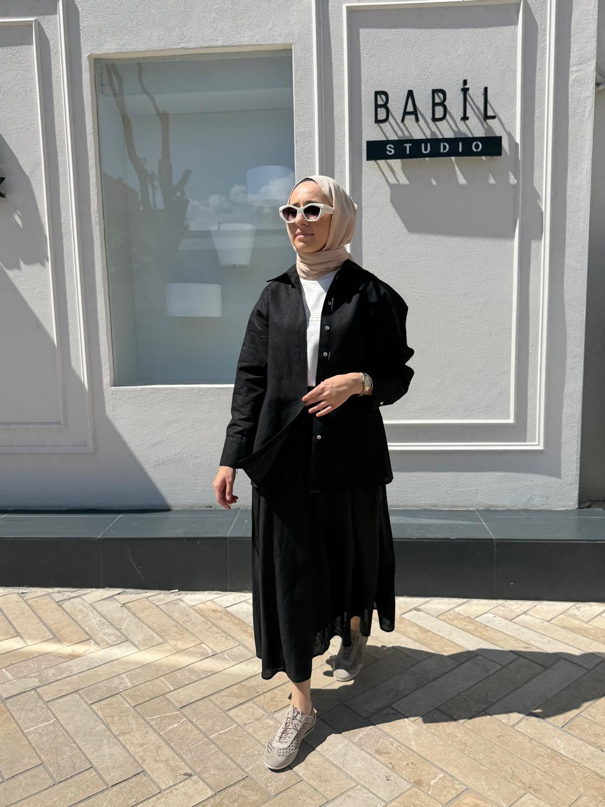 25SS212 Keten Basic Kadın Gömlek Siyah