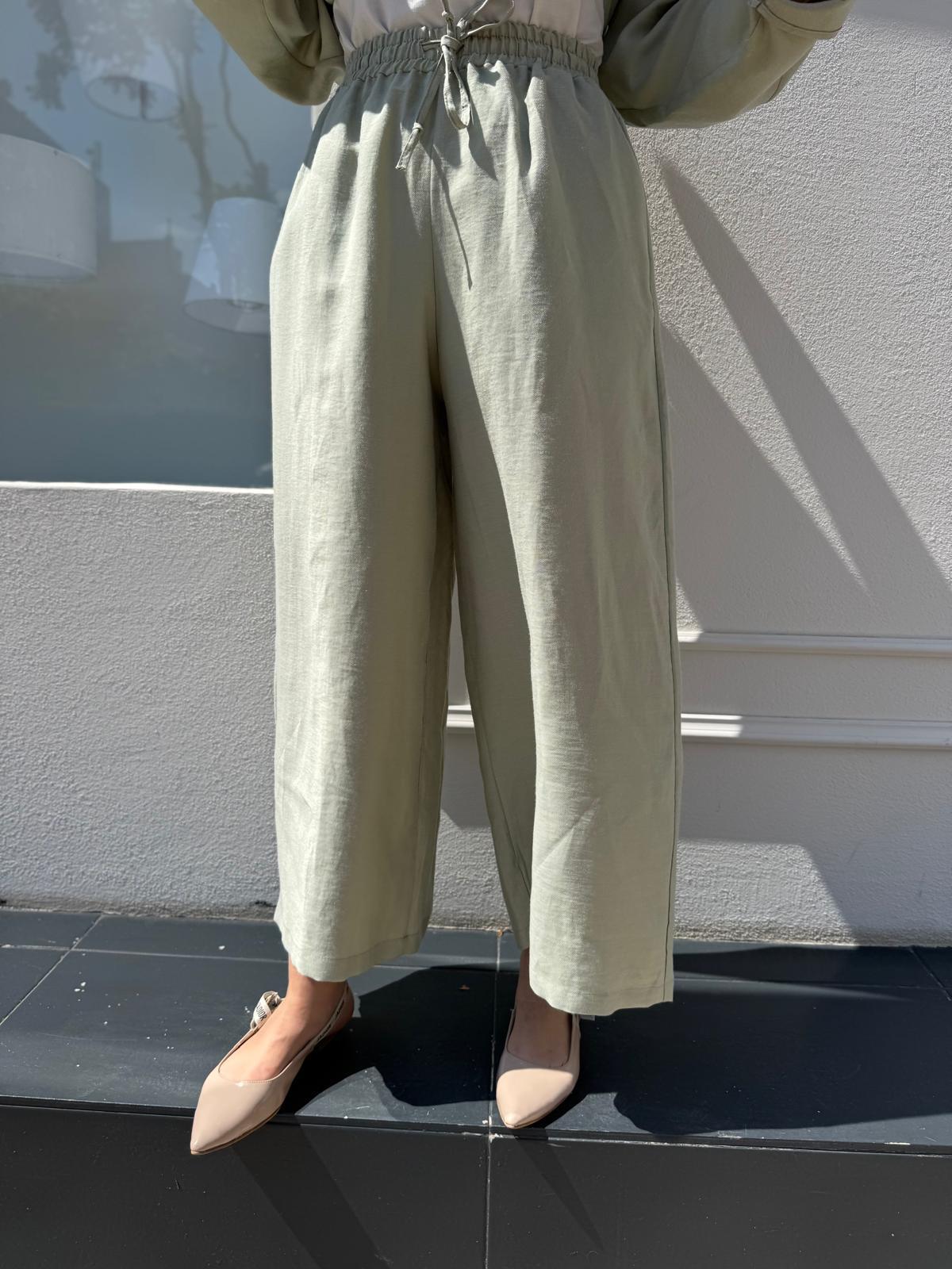 25SS309 Keten Geniş Paça Kadın Pantolon Mint