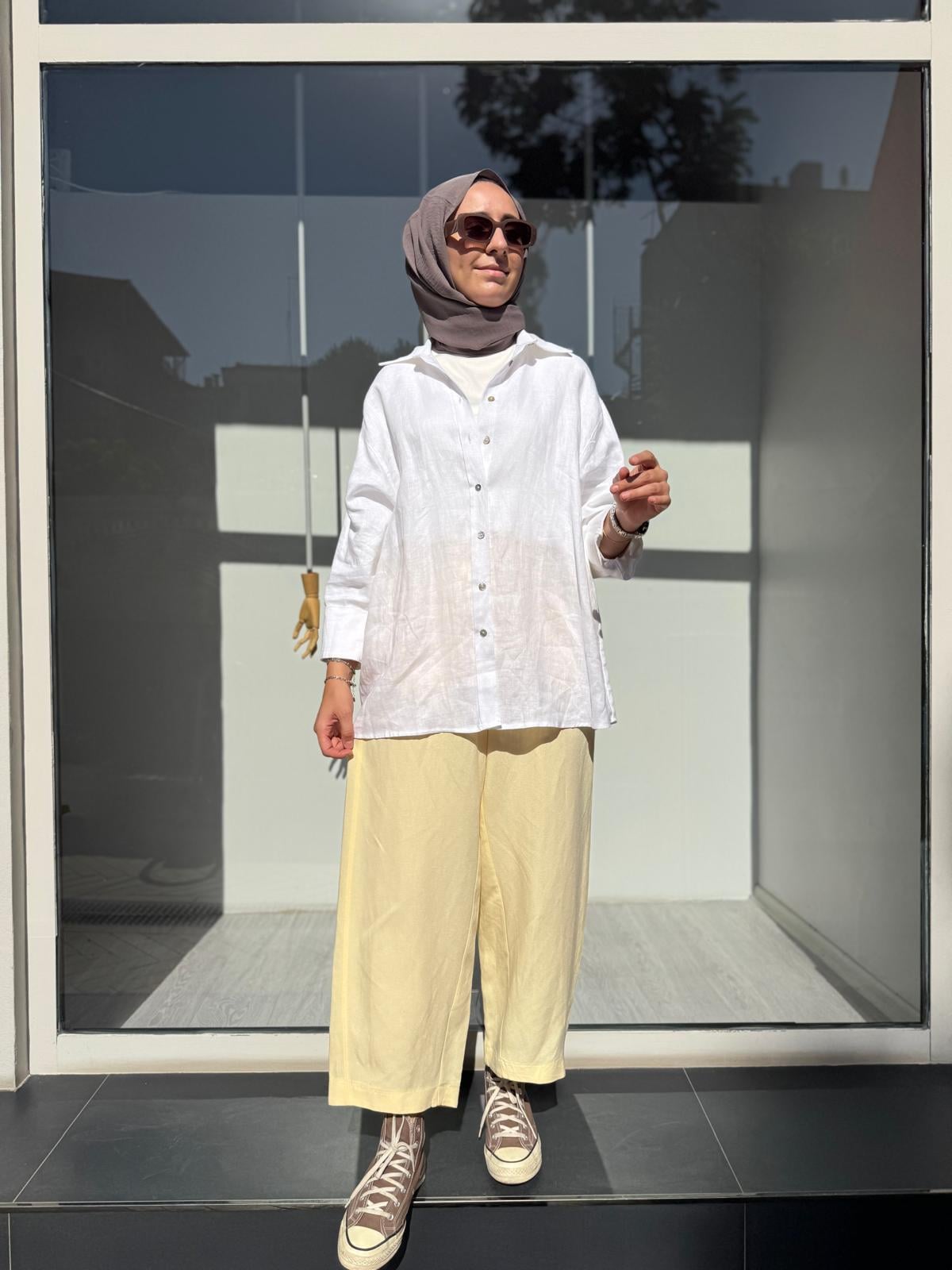 25SS318 Keten Basic Kadın Pantolon LİMON