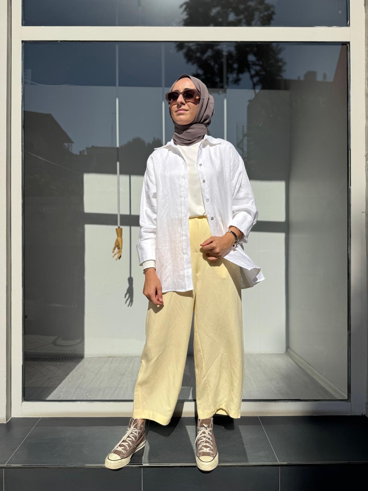 25SS318 Keten Basic Kadın Pantolon LİMON