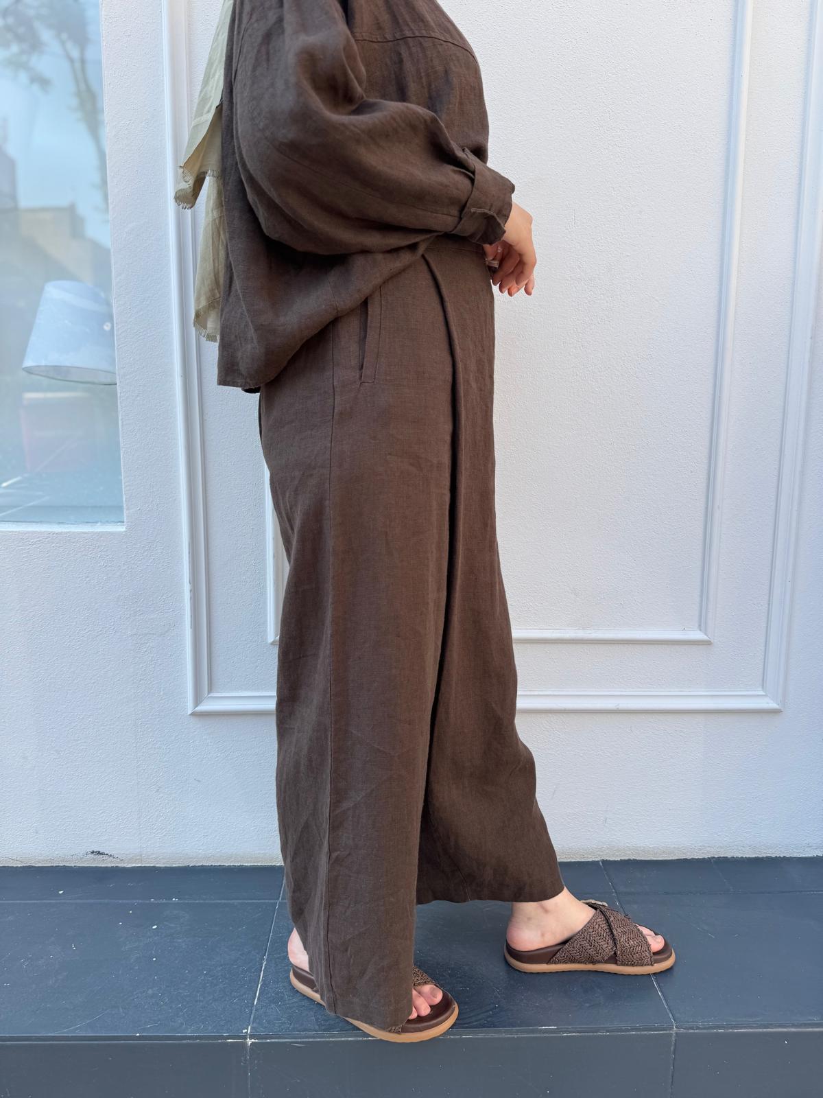 25SS325 Keten Kadın Pantolon Kahve