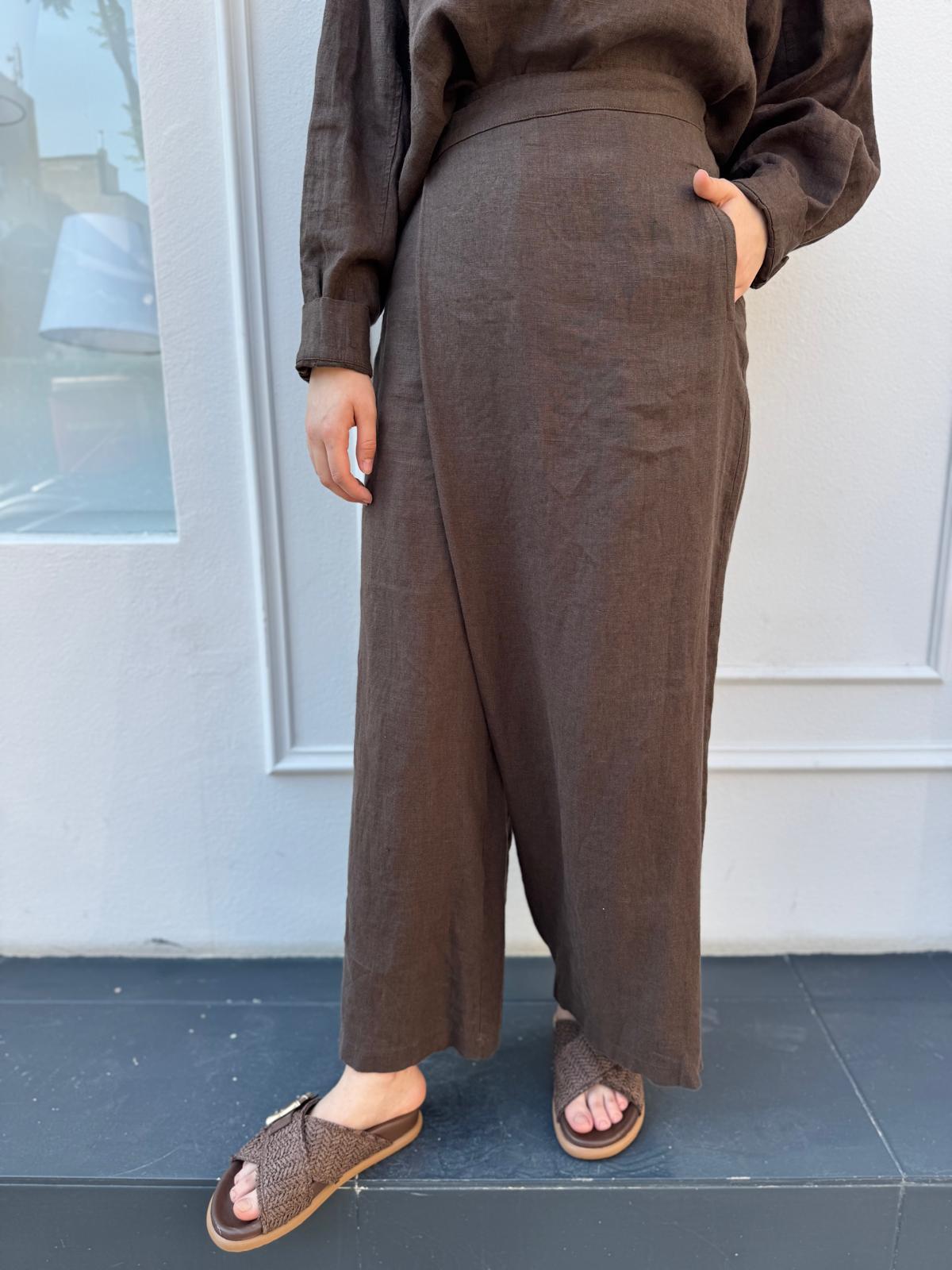25SS325 Keten Kadın Pantolon Kahve