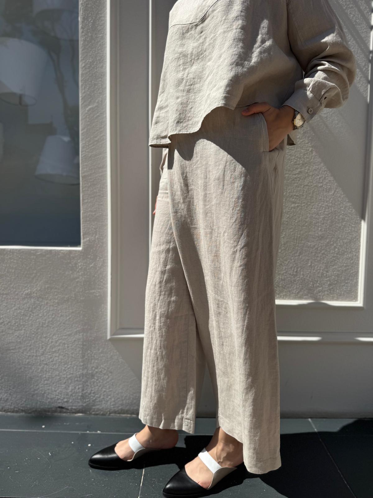 25SS325 Keten Kadın Safari Pantolon Vizon