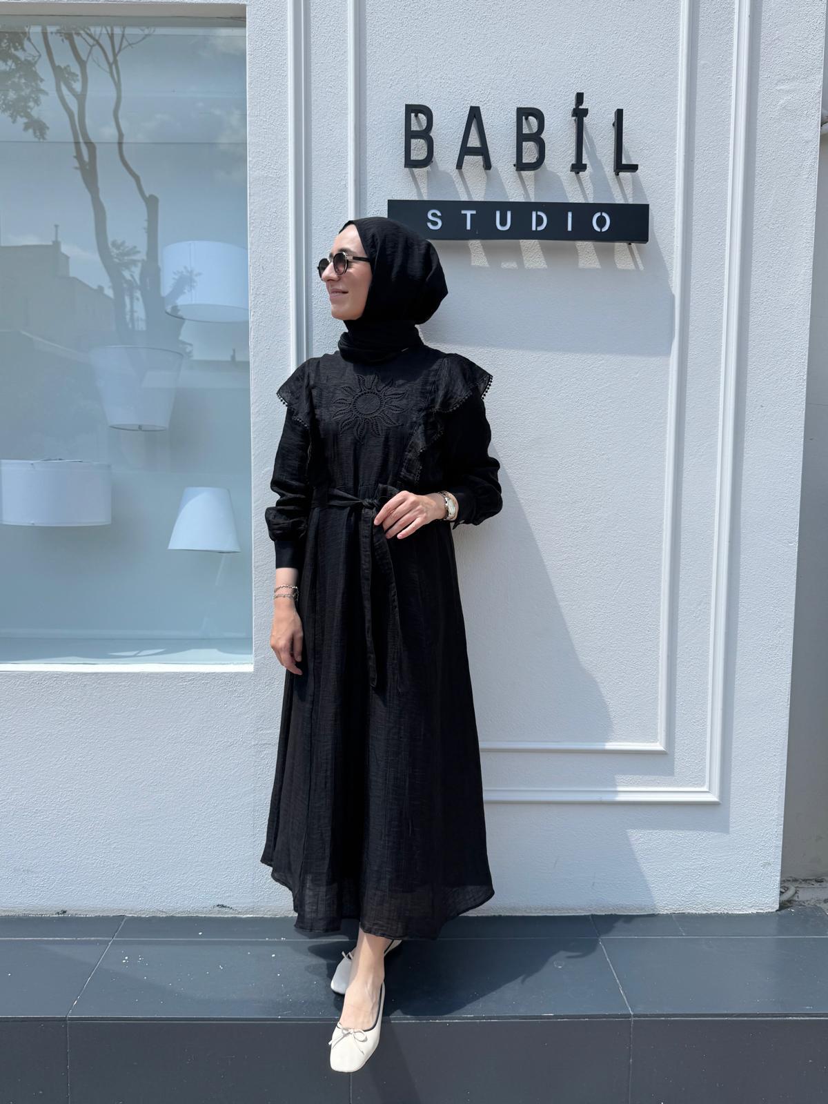 25SSELB0024 Nakış İşlemeli Ruby Kadın Elbise Siyah