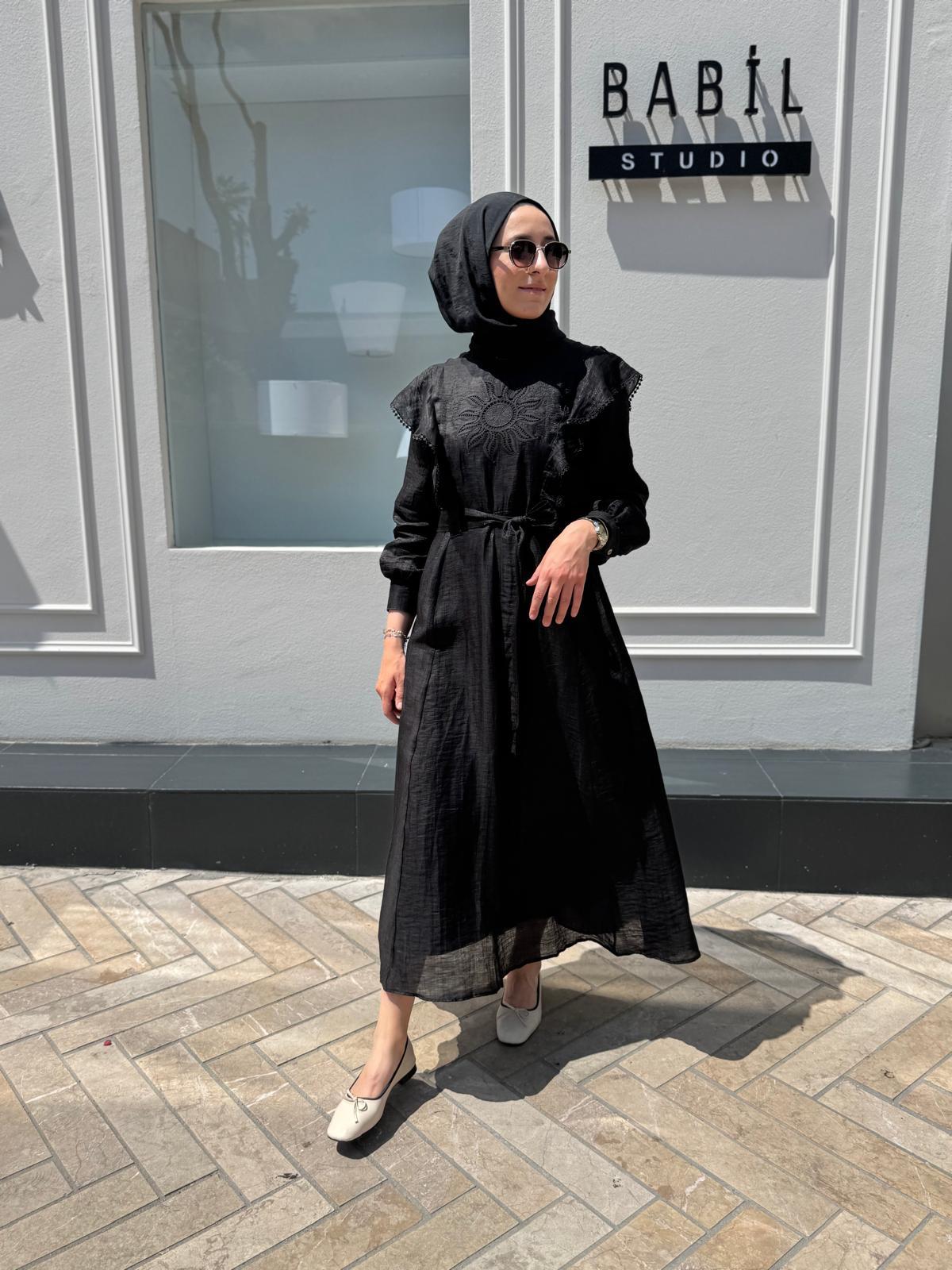 25SSELB0024 Nakış İşlemeli Ruby Kadın Elbise Siyah