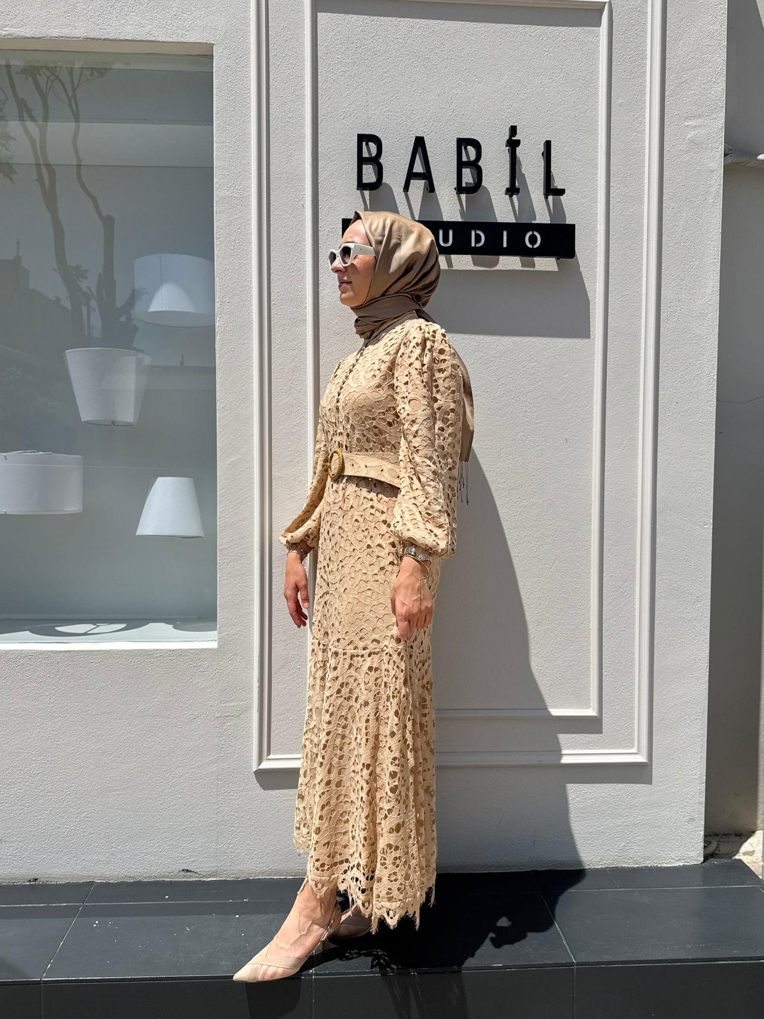 25SSELB0025 Emma Dantel Kadın Elbise Bej