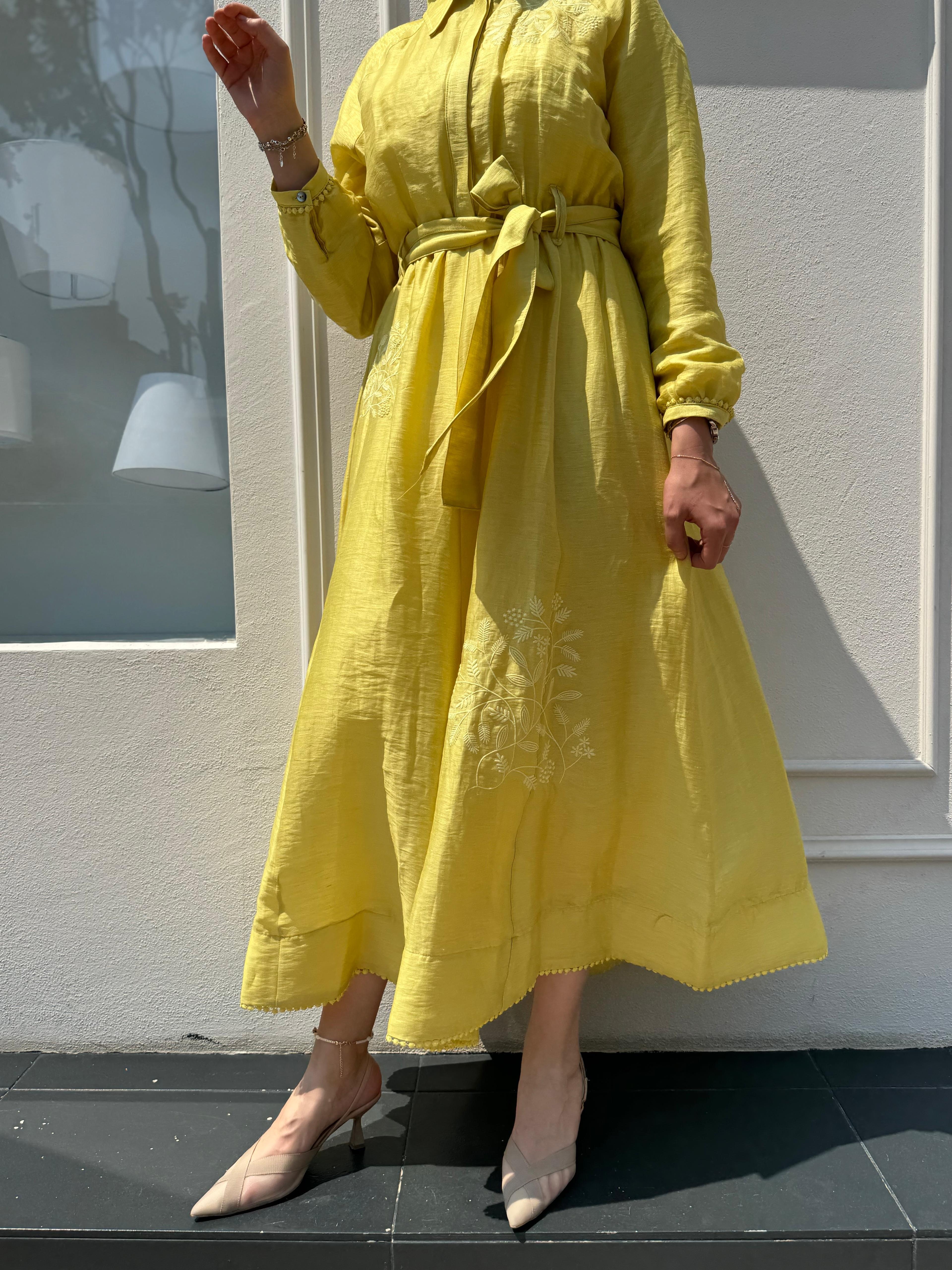 25SSELB0028 Nakış İşleme Detaylı Lily Kadın Elbise Sarı