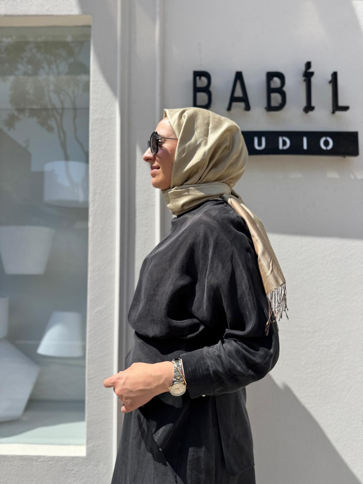 25SSTUN0005 Bağlama Detaylı Cupro Kadın Takım Siyah