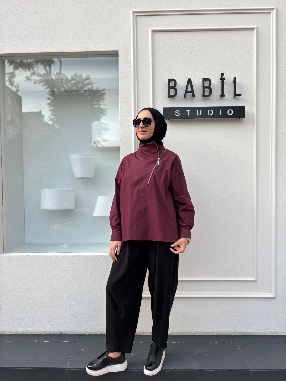 26FW208 Fermuarlı Kadın Bluz Bordo