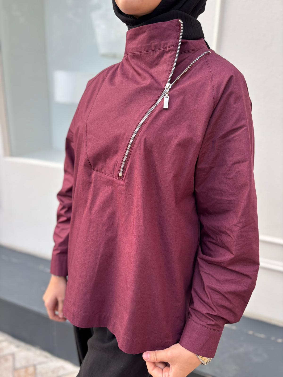 26FW208 Fermuarlı Kadın Bluz Bordo