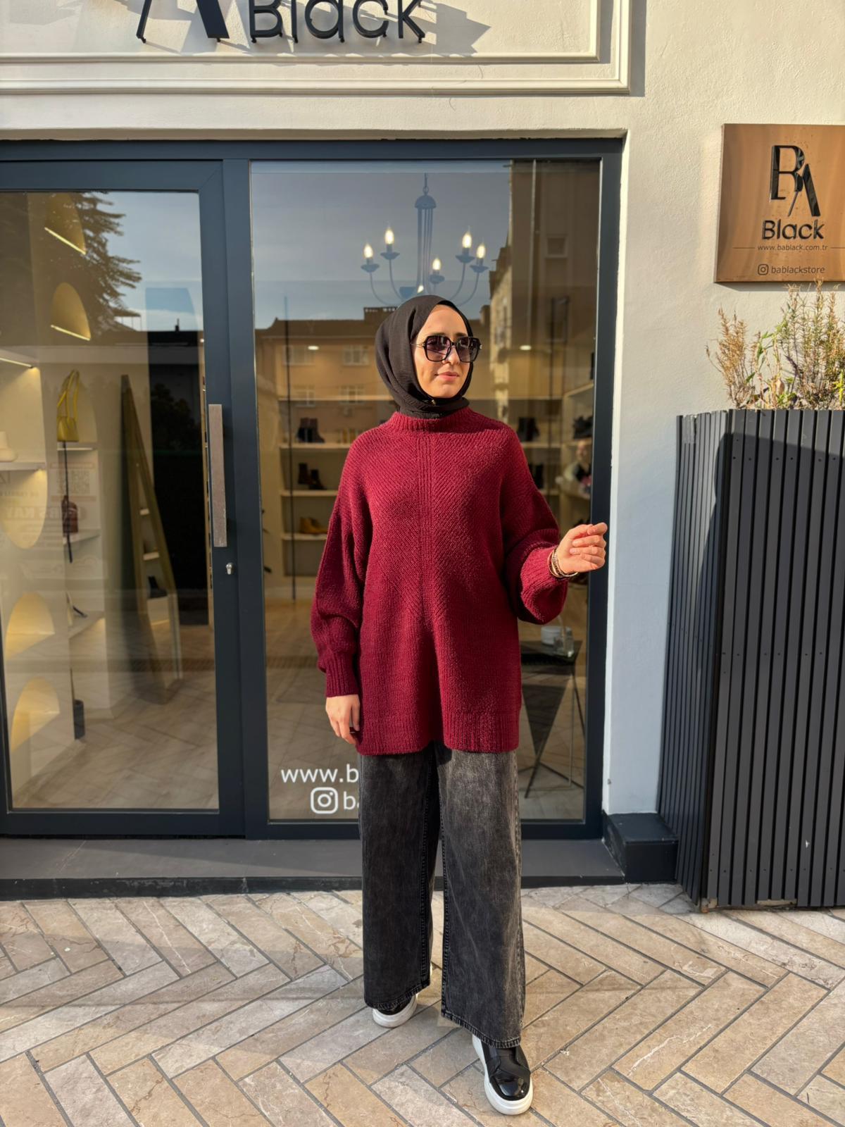 26FW217 Triko Kadın Kazak Bordo