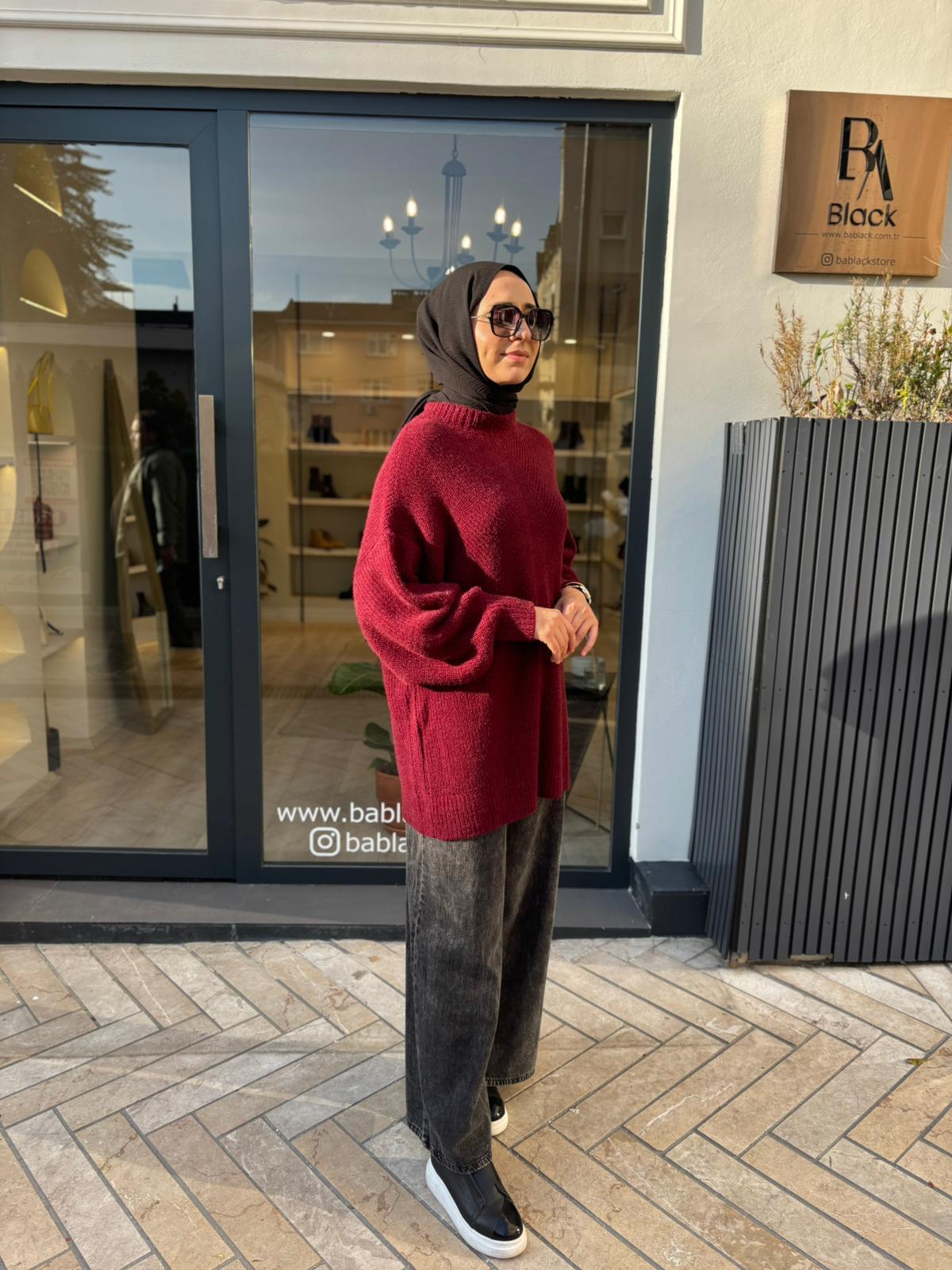 26FW217 Triko Kadın Kazak Bordo