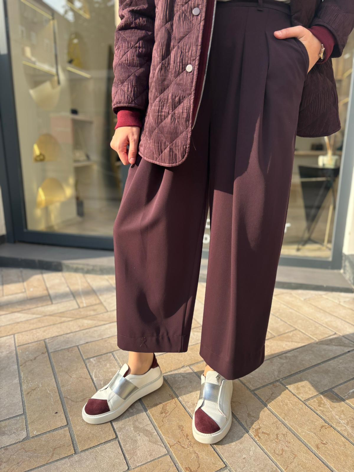 26FW318 Pileli Kadın Pantolon Mürdüm