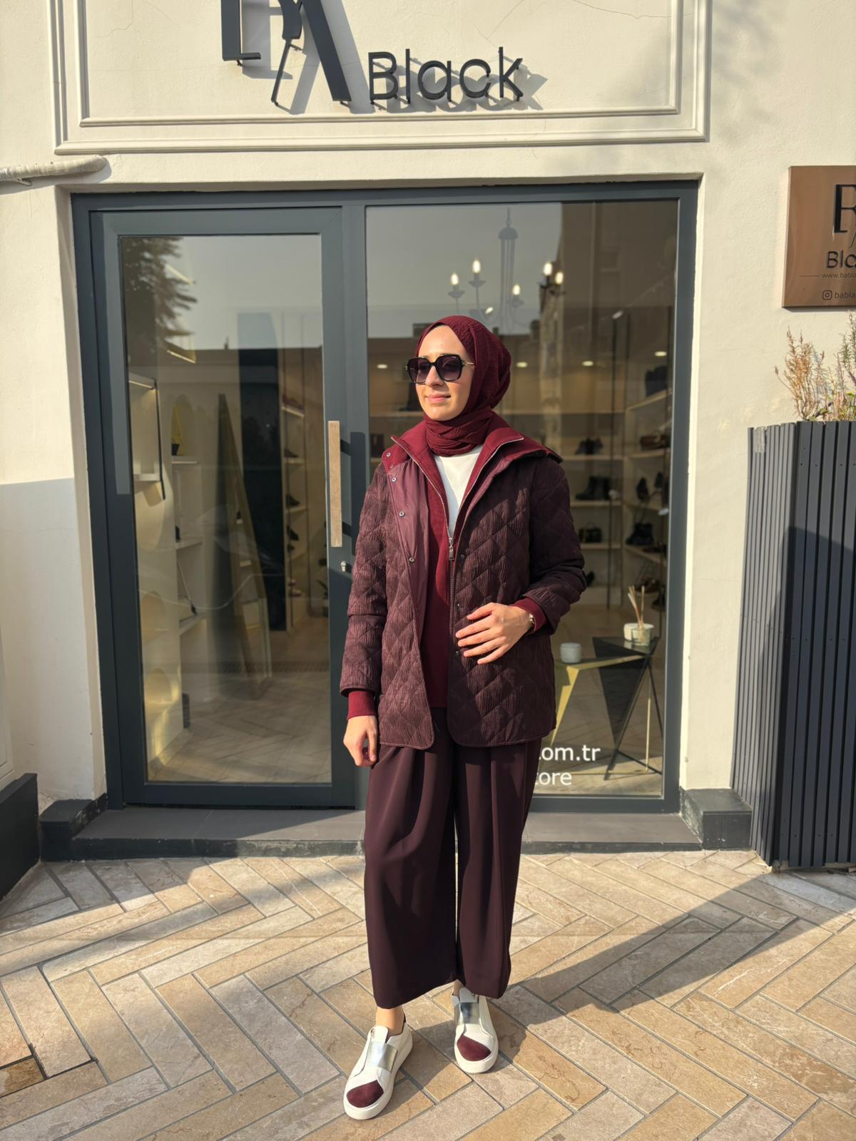 26FW605 Kapüşonlu Kadın Ceket Mürdüm