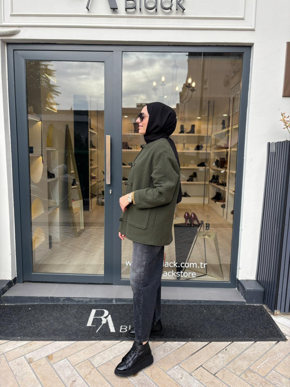 26FW613 Çin Düğmeli Kadın Ceket Haki Yeşil