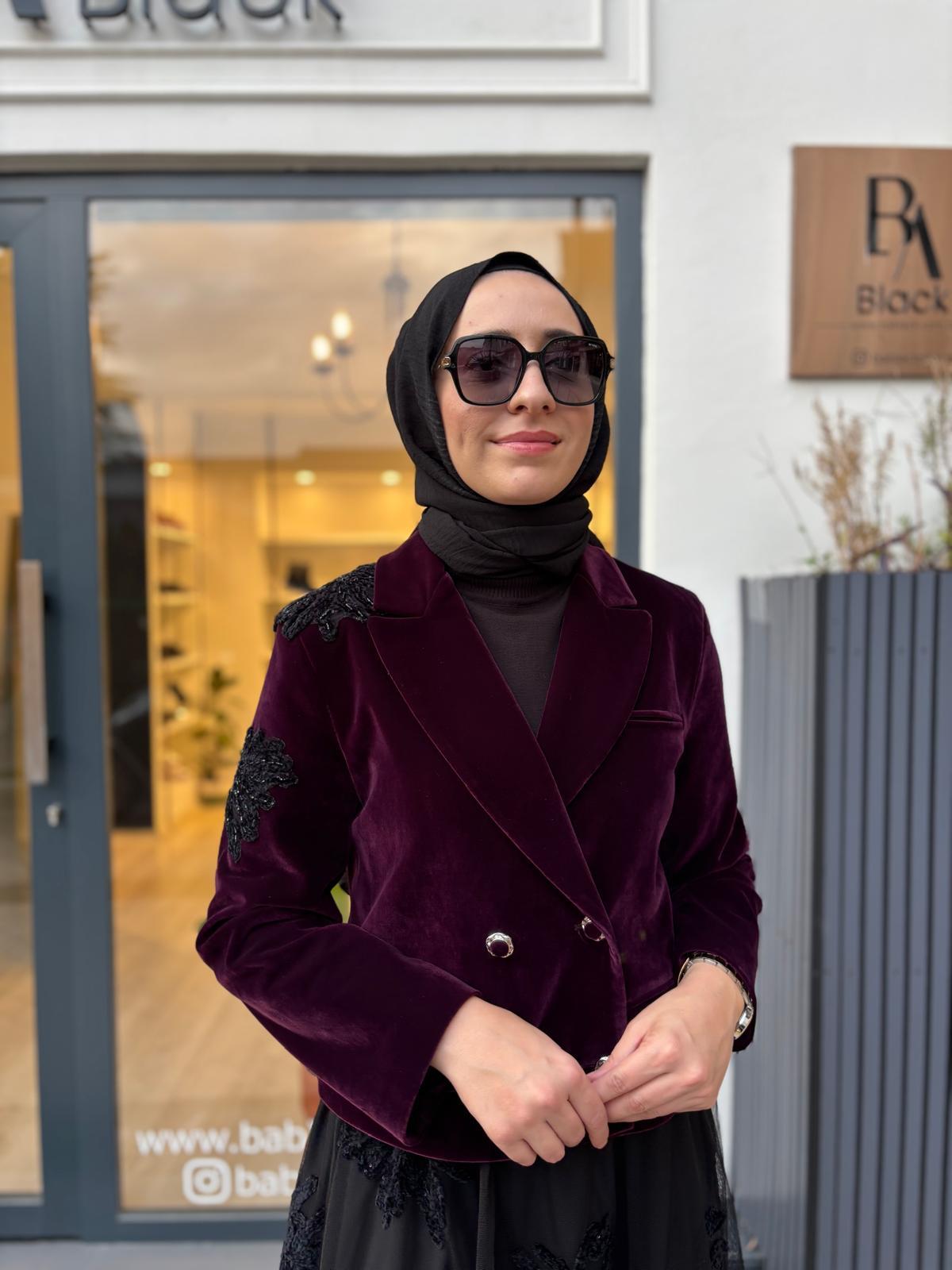 26FWCEK0032 Katrin İşleme Detay Kadın Ceket Mor