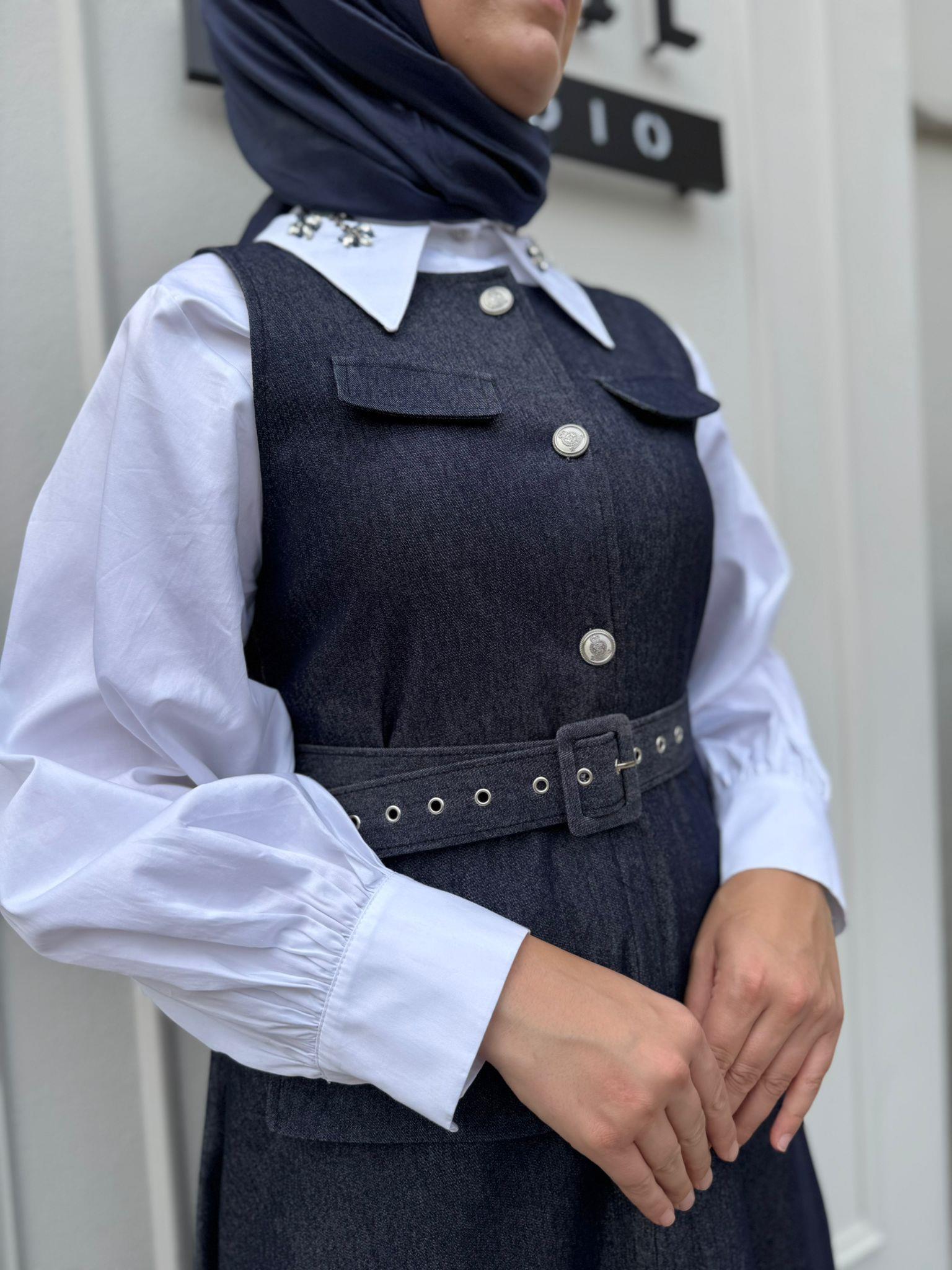26FWELB0002 Düğme Detaylı Kadın Elbise Lacivert