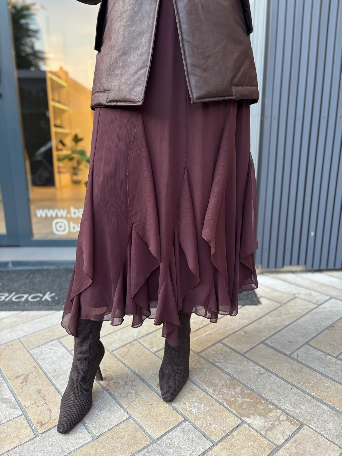26FWETE0001 Parçalı Bert Kadın Etek Bordo