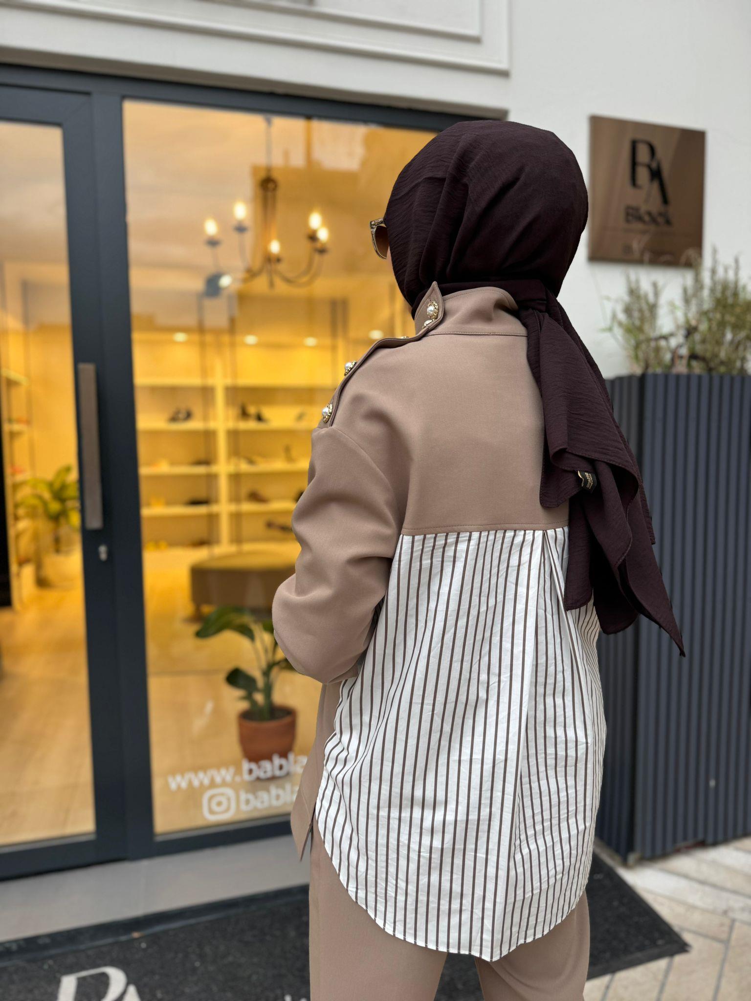 26FWSWE0003 Düğme Detay Aster Kadın Takım Bej
