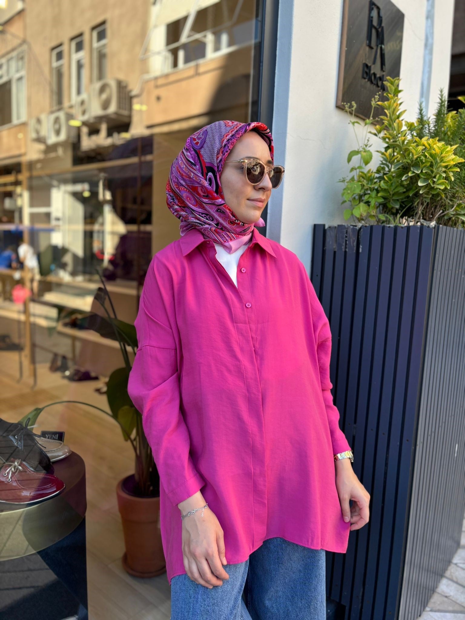 26SS233 Yarasa Kol Kadın Gömlek Pembe