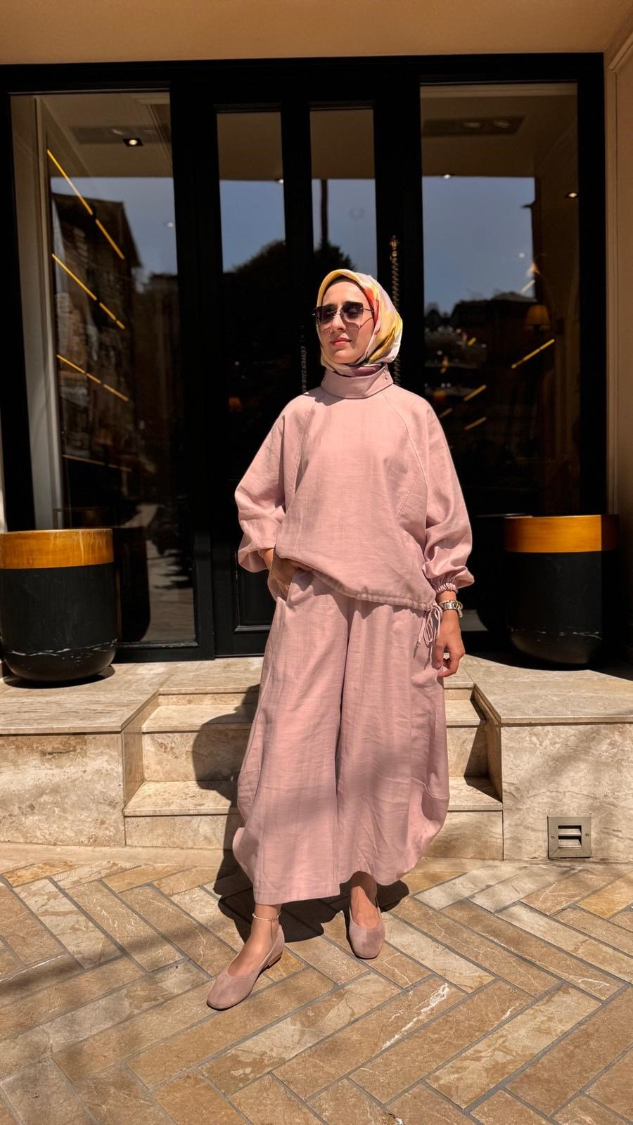 26SS250 Sasha Keten Kadın Takım Pudra Pembe