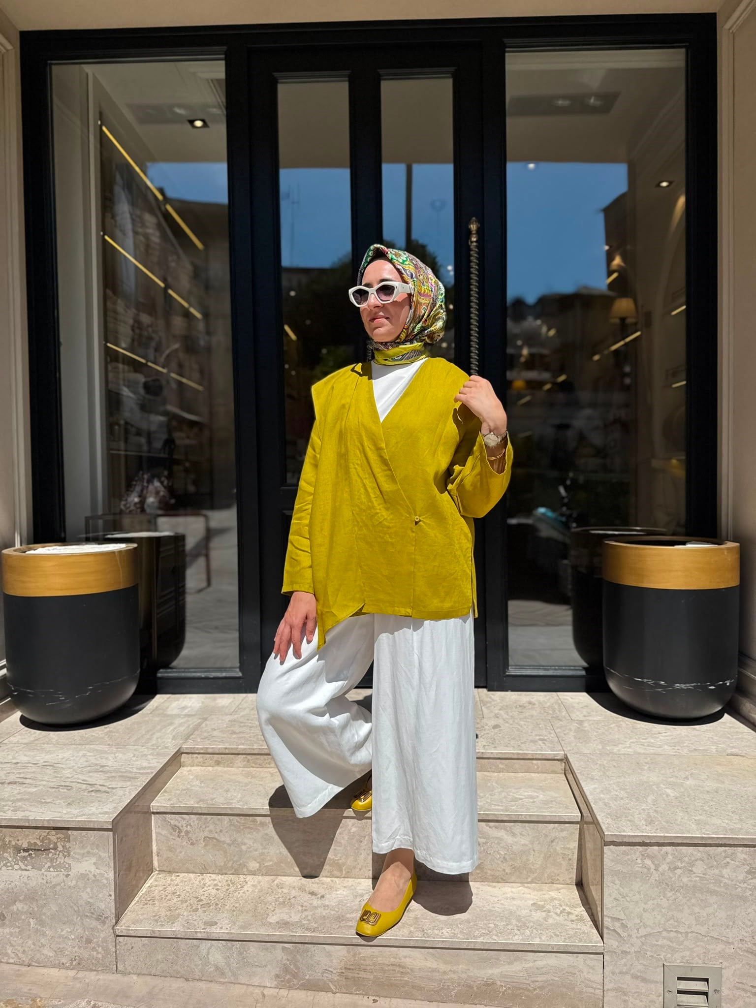 26SS619 Elix Linen Kadın Kimono Hardal Sarısı