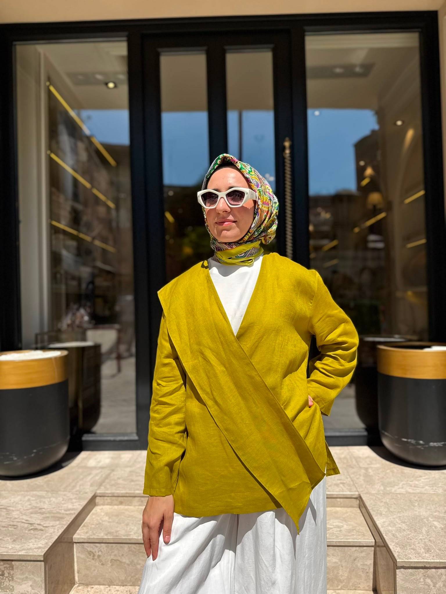 26SS619 Elix Linen Kadın Kimono Hardal Sarısı