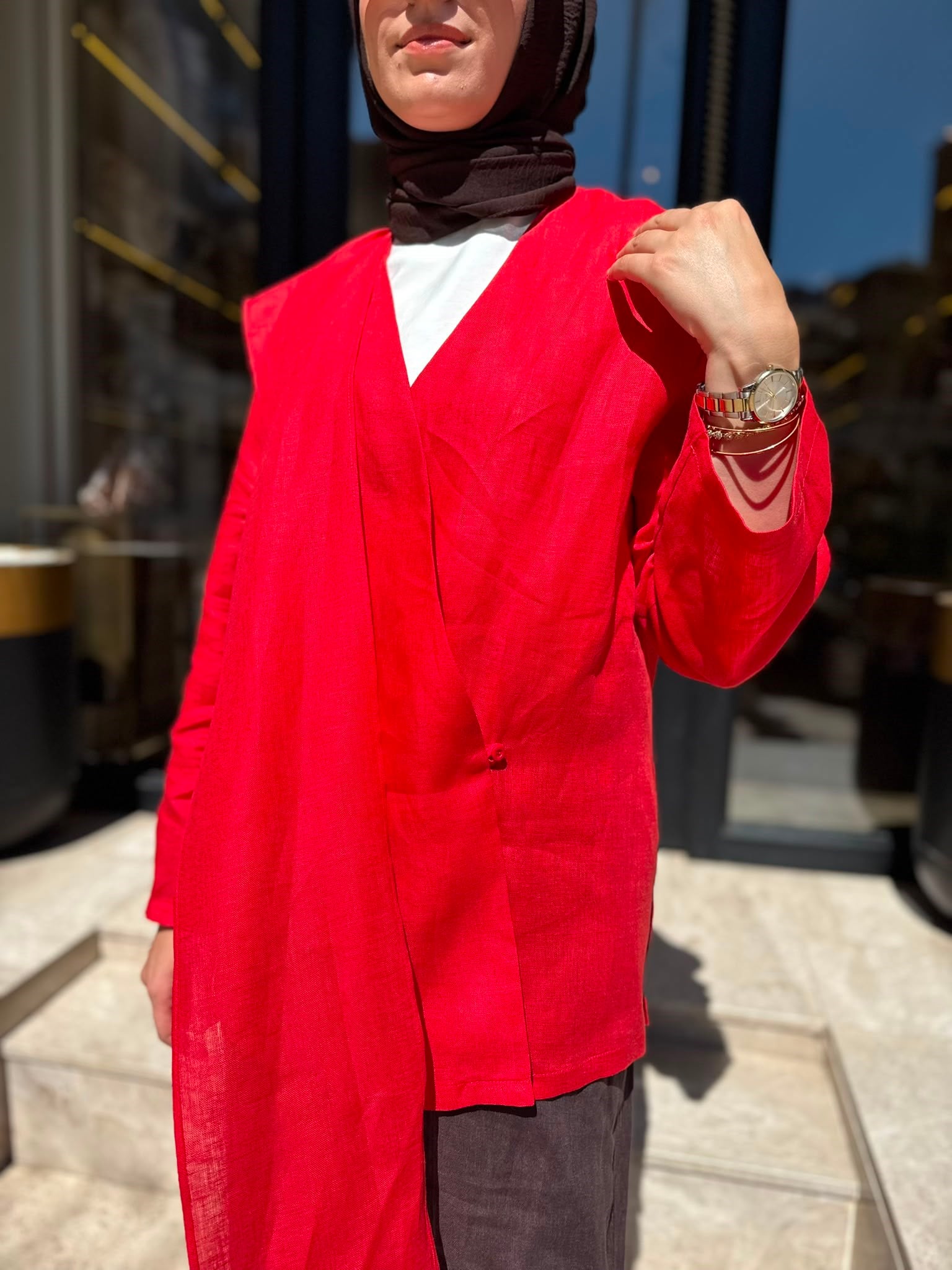 26SS619 Elix Linen Kadın Kimono Kırmızı