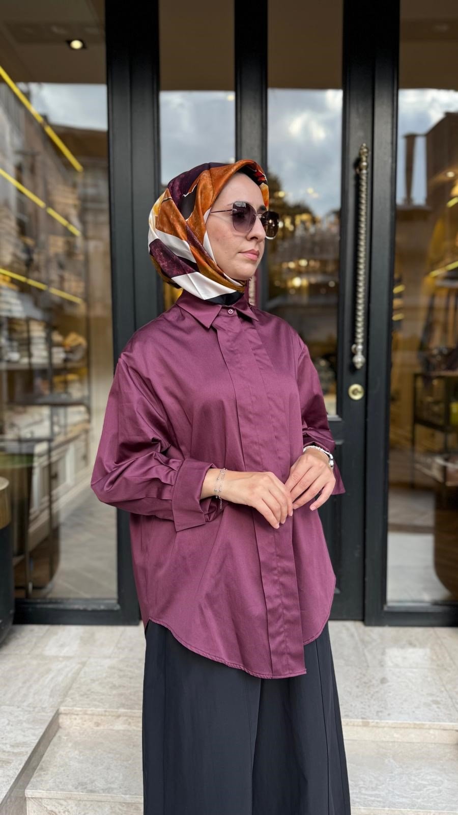 27FW205 Çift Patlı Pamuk Kadın Gömlek Bordo