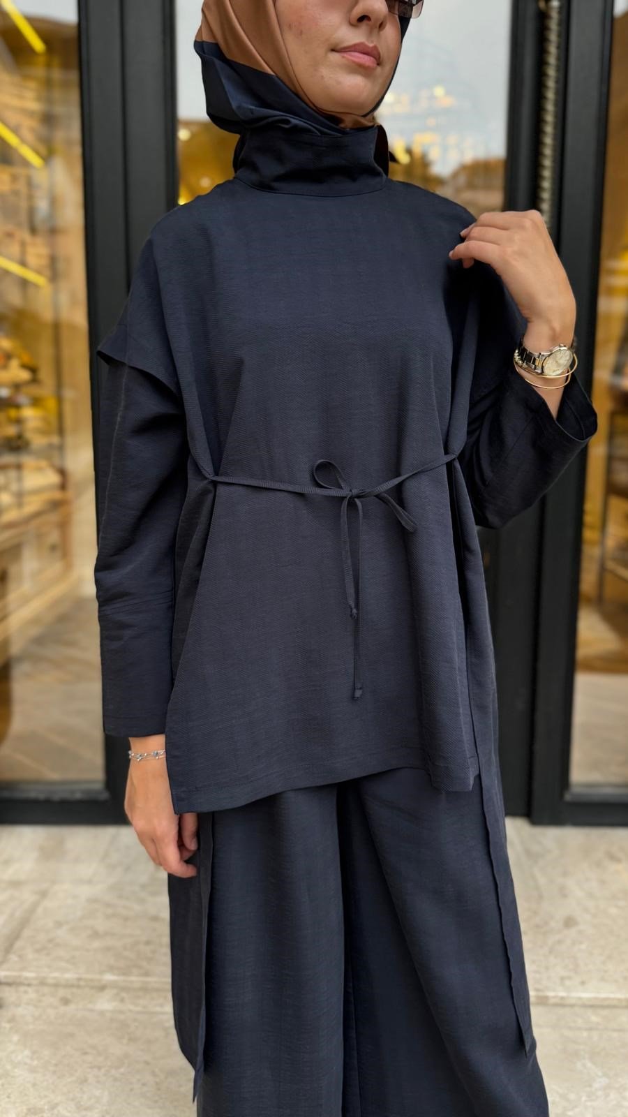 27FW208 Bağcık Detay Kadın Takım Indigo
