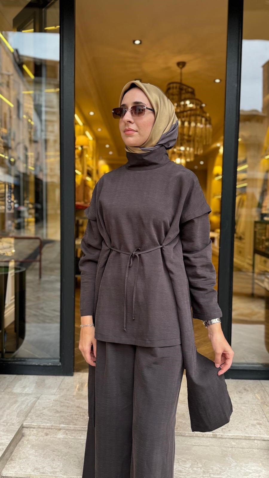 27FW208 Bağcık Detay Kadın Takım Kahve