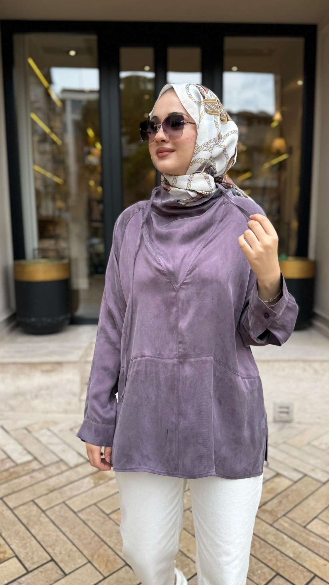 27FW227 Dikiş Detay Kadın Bluz Mor