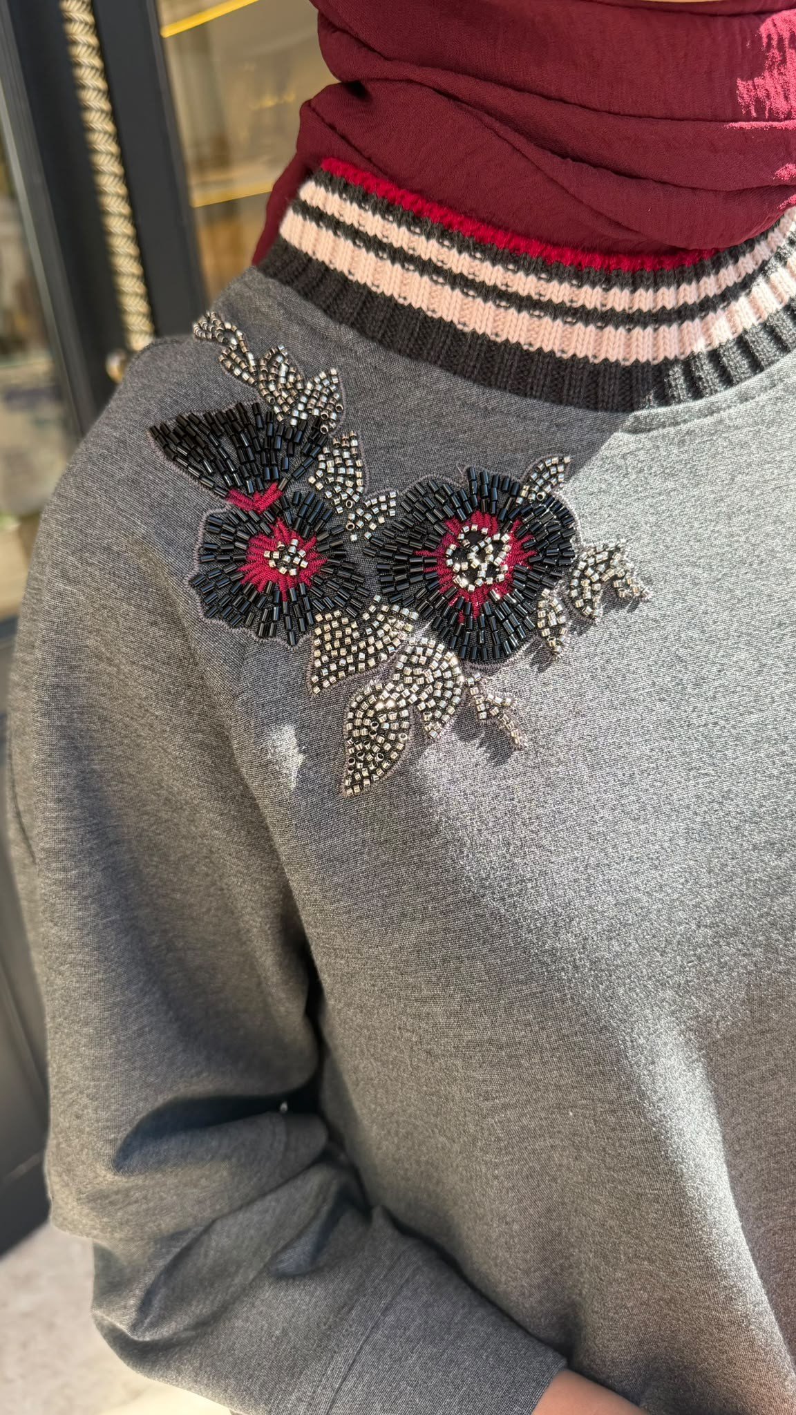 27FWSWE0013 Junni İşlemeli Kadın Sweat Gri