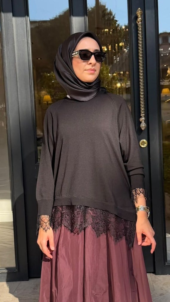 27FWTRI0018 Harmony Dantelli Kadın Triko Siyah