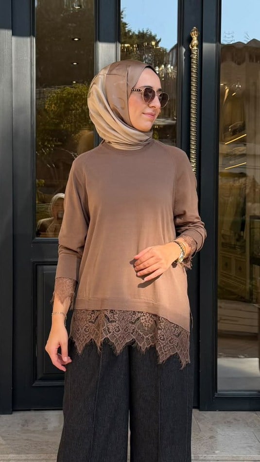 27FWTRI0018 Harmony Dantelli Kadın Triko Camel