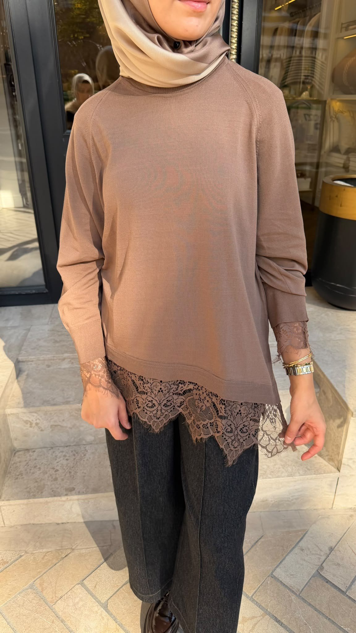 27FWTRI0018 Harmony Dantelli Kadın Triko Camel