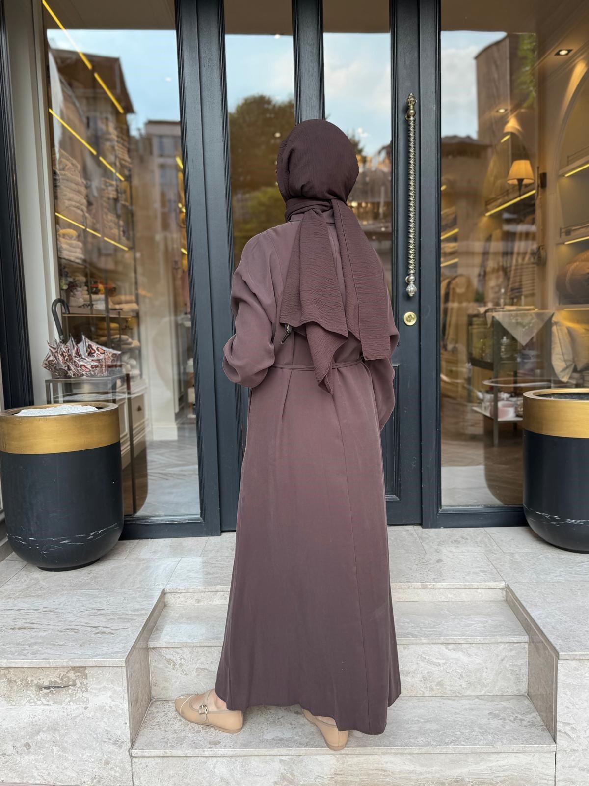 303893 Düğmeli Kadın Elbise Acı Kahve