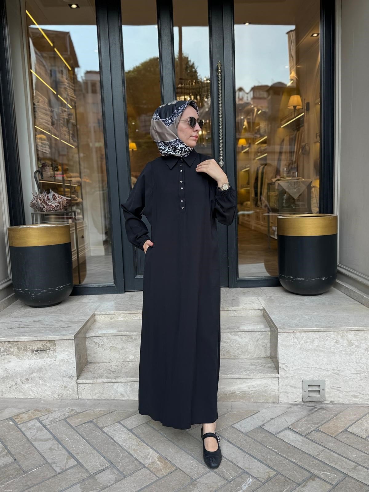 303893 Düğmeli Kadın Elbise Siyah